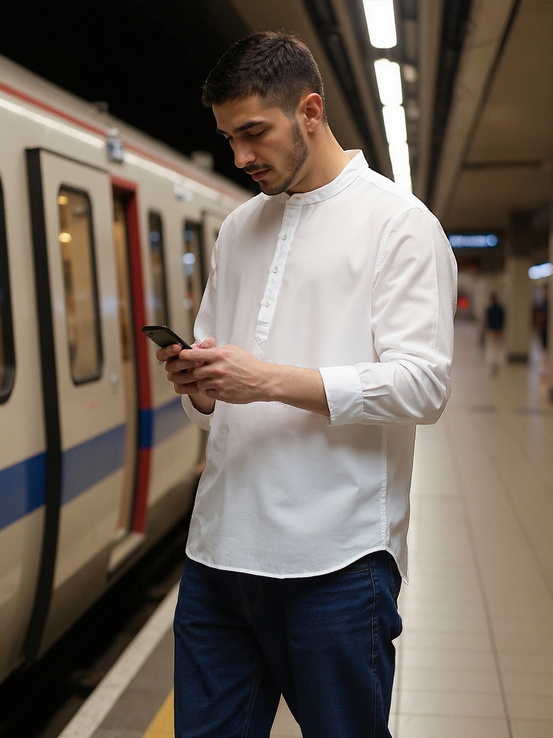 COVE AND LANE Kensignton Mandarin Collar Relaxed Fit Cotton Linen Casual Shirt