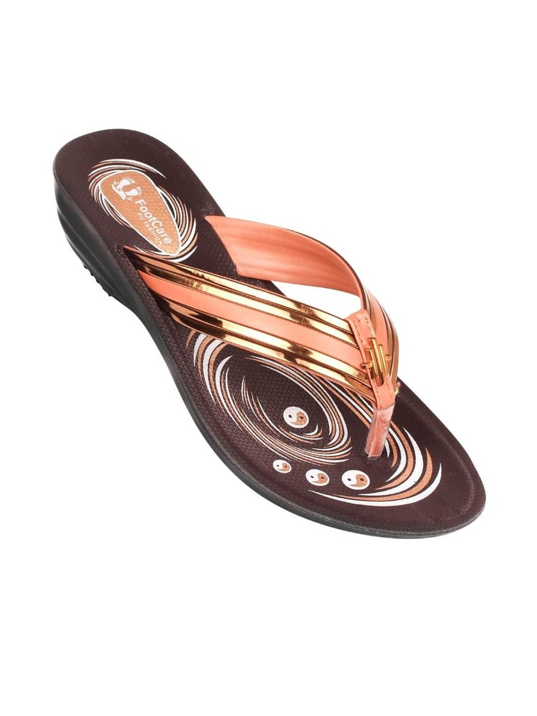 FOOT CARE Women Tan Braided Pattern Casual Wedge Sandals