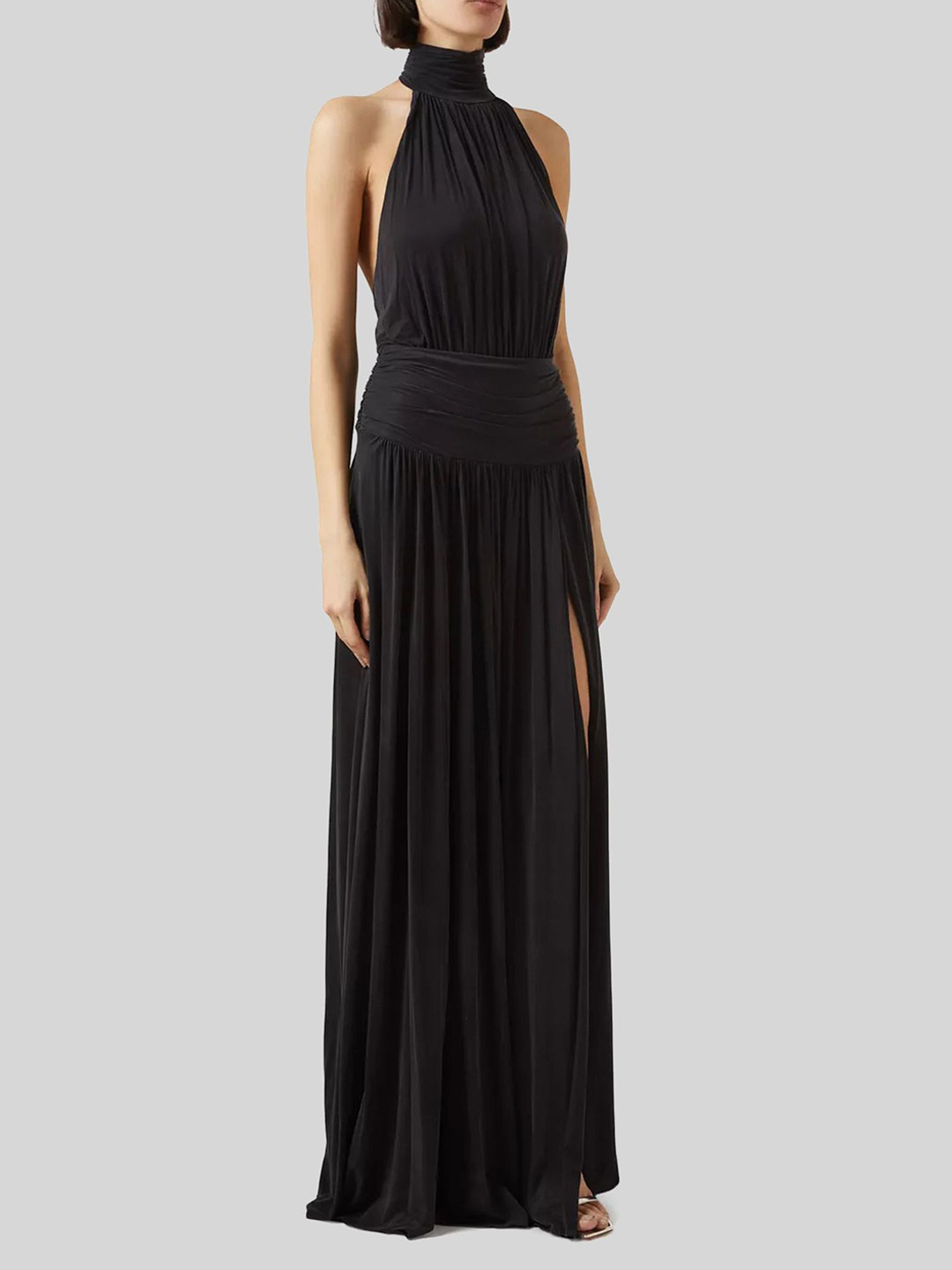 LULU & SKY Women Solid Slits Ruched Gown Maxi Dress