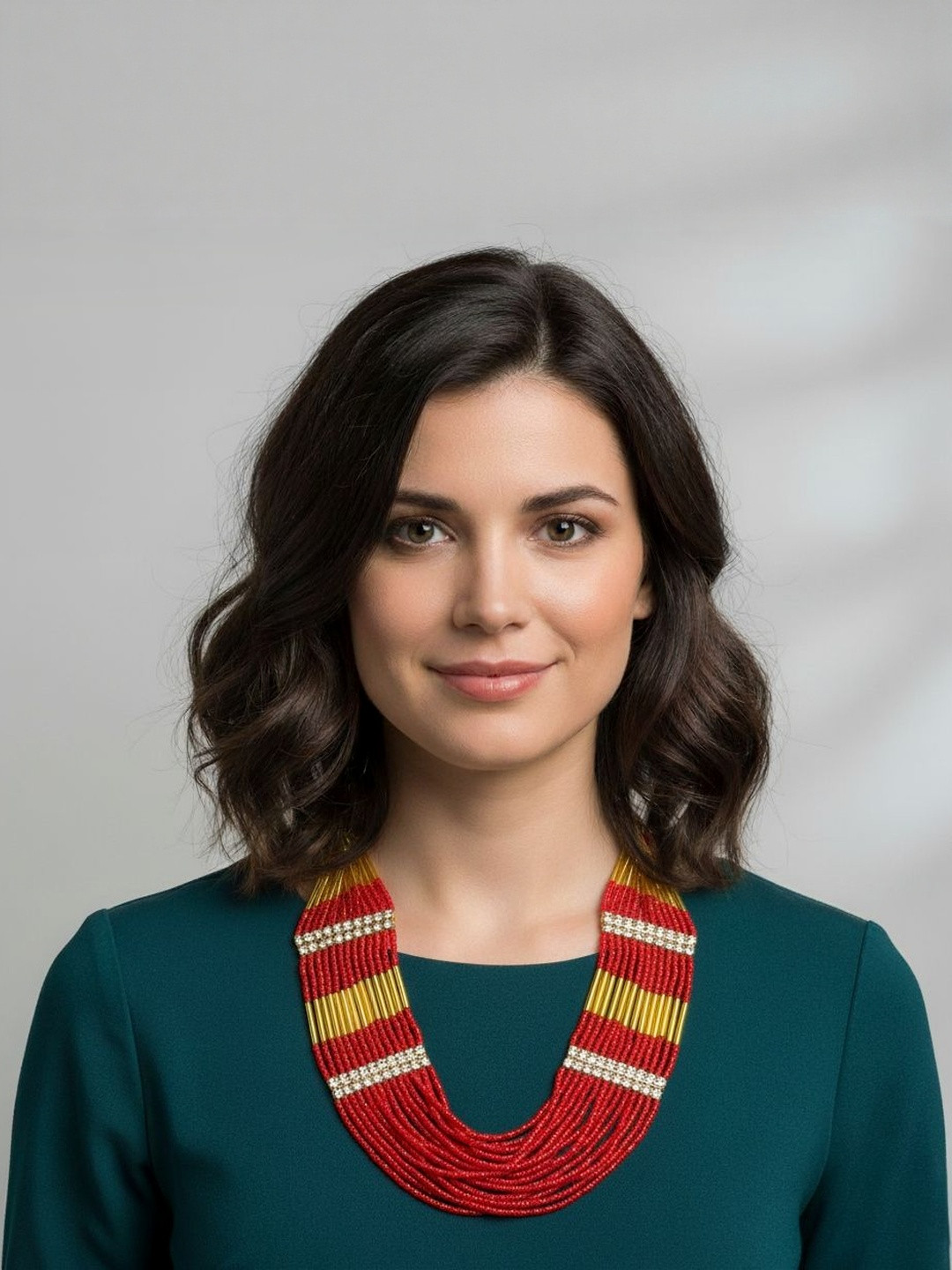 saadgallery Women Red & Gold Beaded Multilayer Necklace