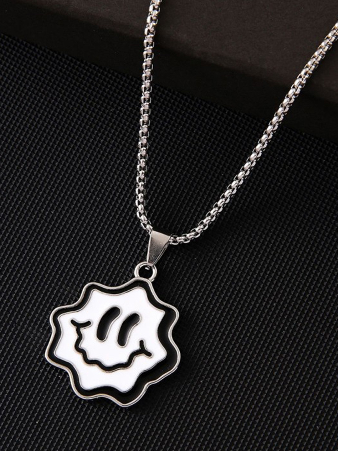 The Roadster Lifestyle Co. Men Silver-Plated Stainless Steel Smiley Pendant with Chain