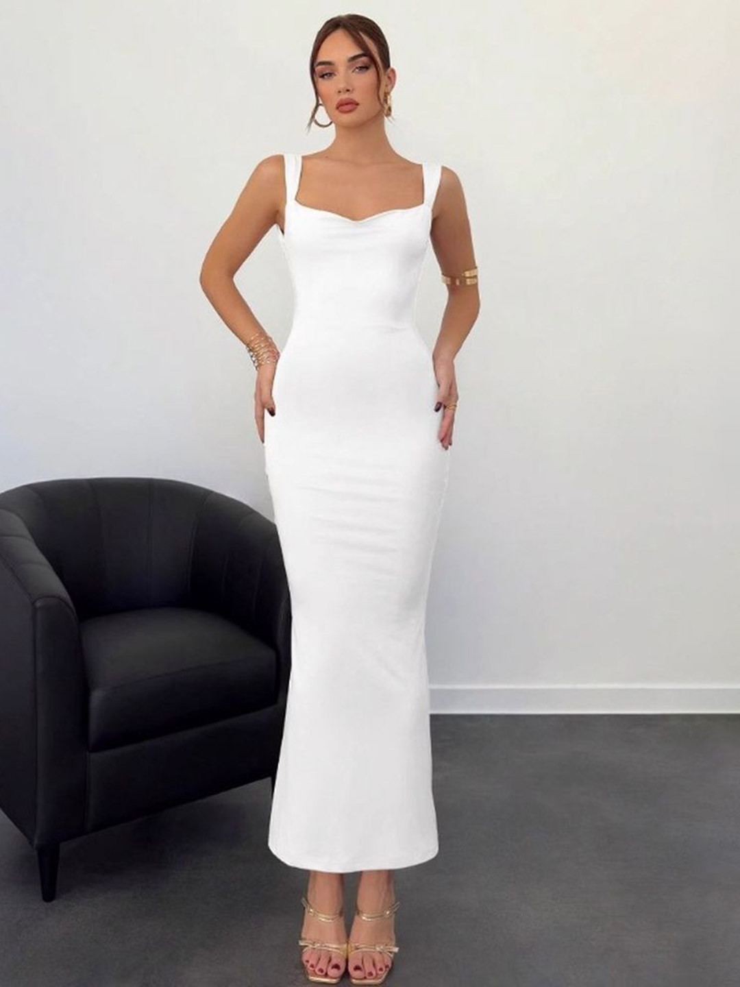 LULU & SKY Women Backless Bow Shoulder Straps Bodycon Maxi Dress