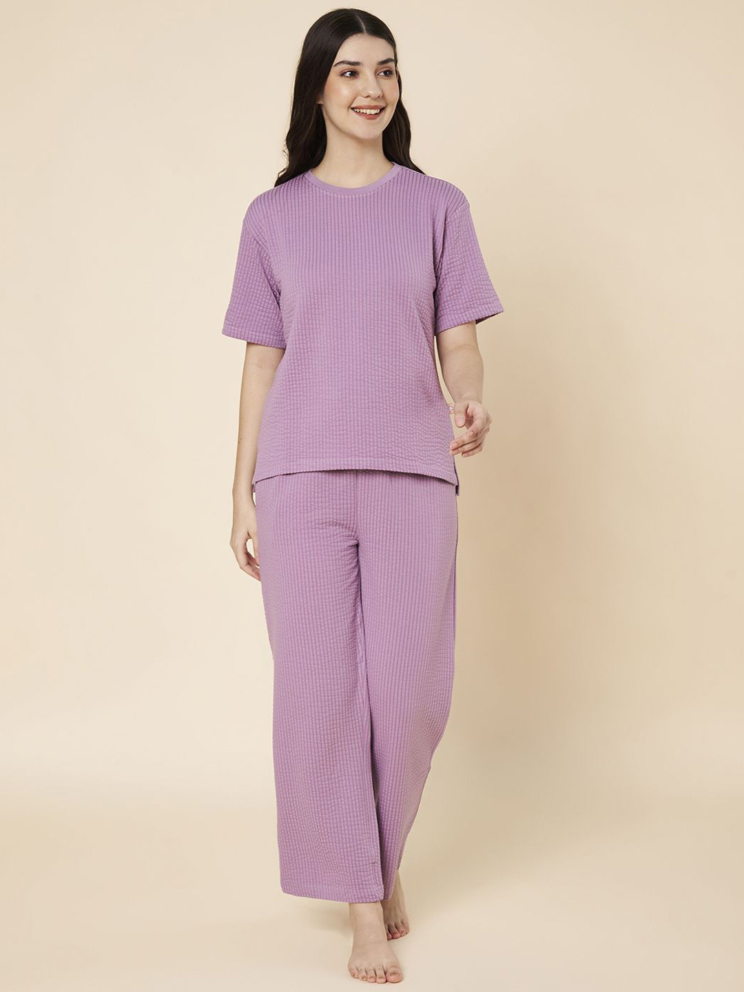 LABEL MY Women Round Neck T-shirt & Pyjamas Night suits