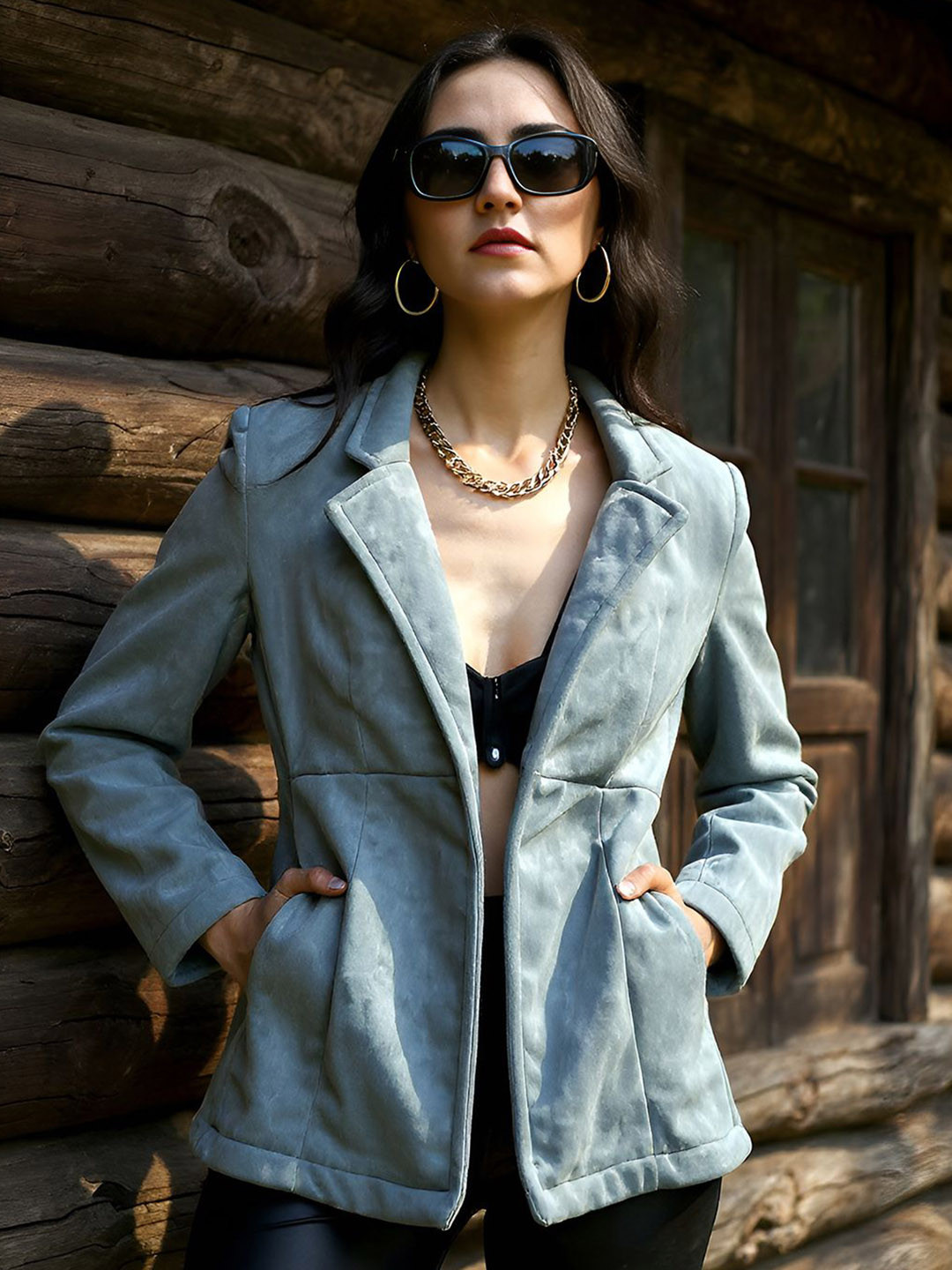 Campus Sutra Azure Notched Lapel Collar Single-Breasted Blazer