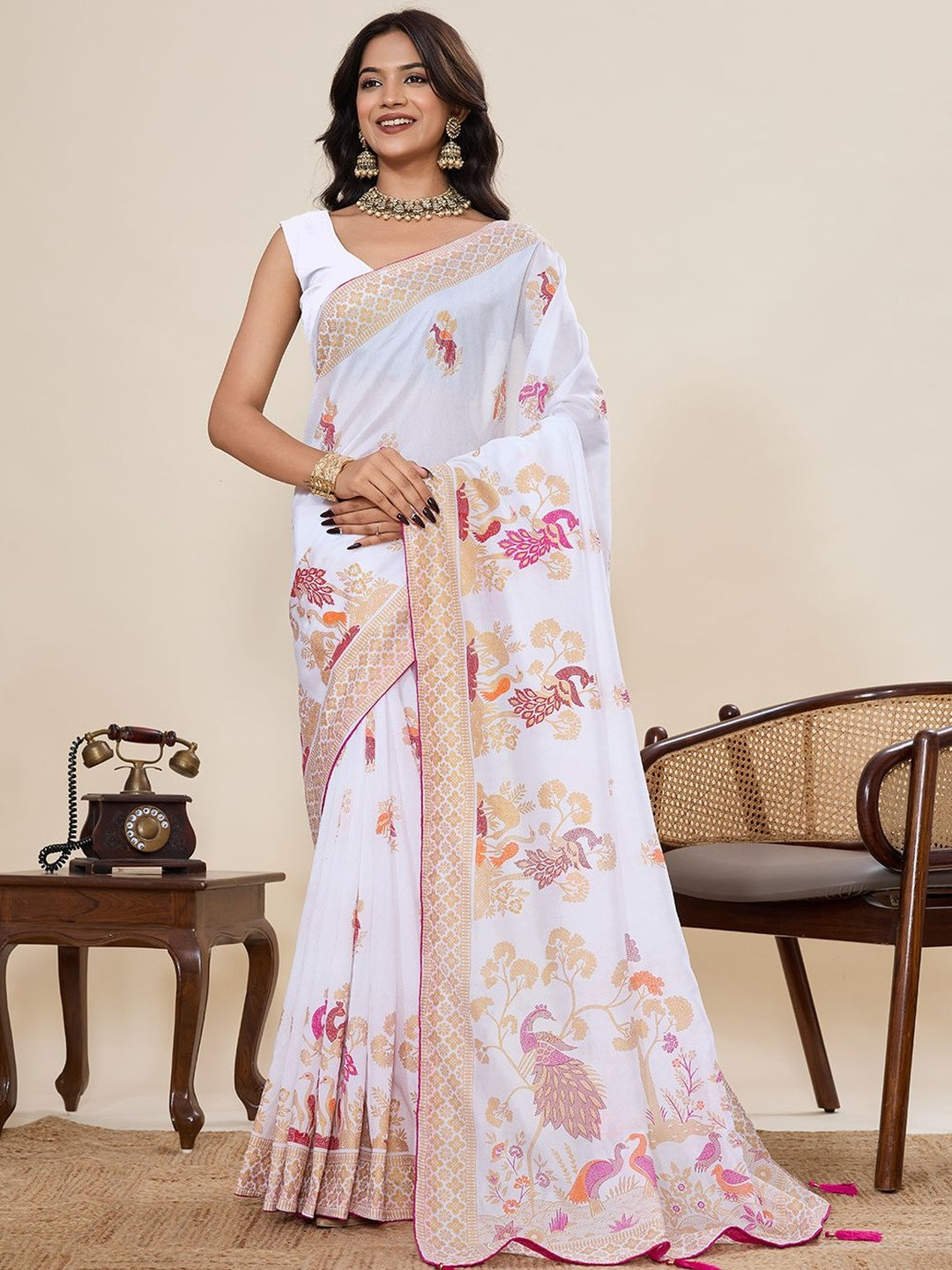 VS MALL Ethnic Motifs Zari Pure Cotton Handloom Paithani Saree