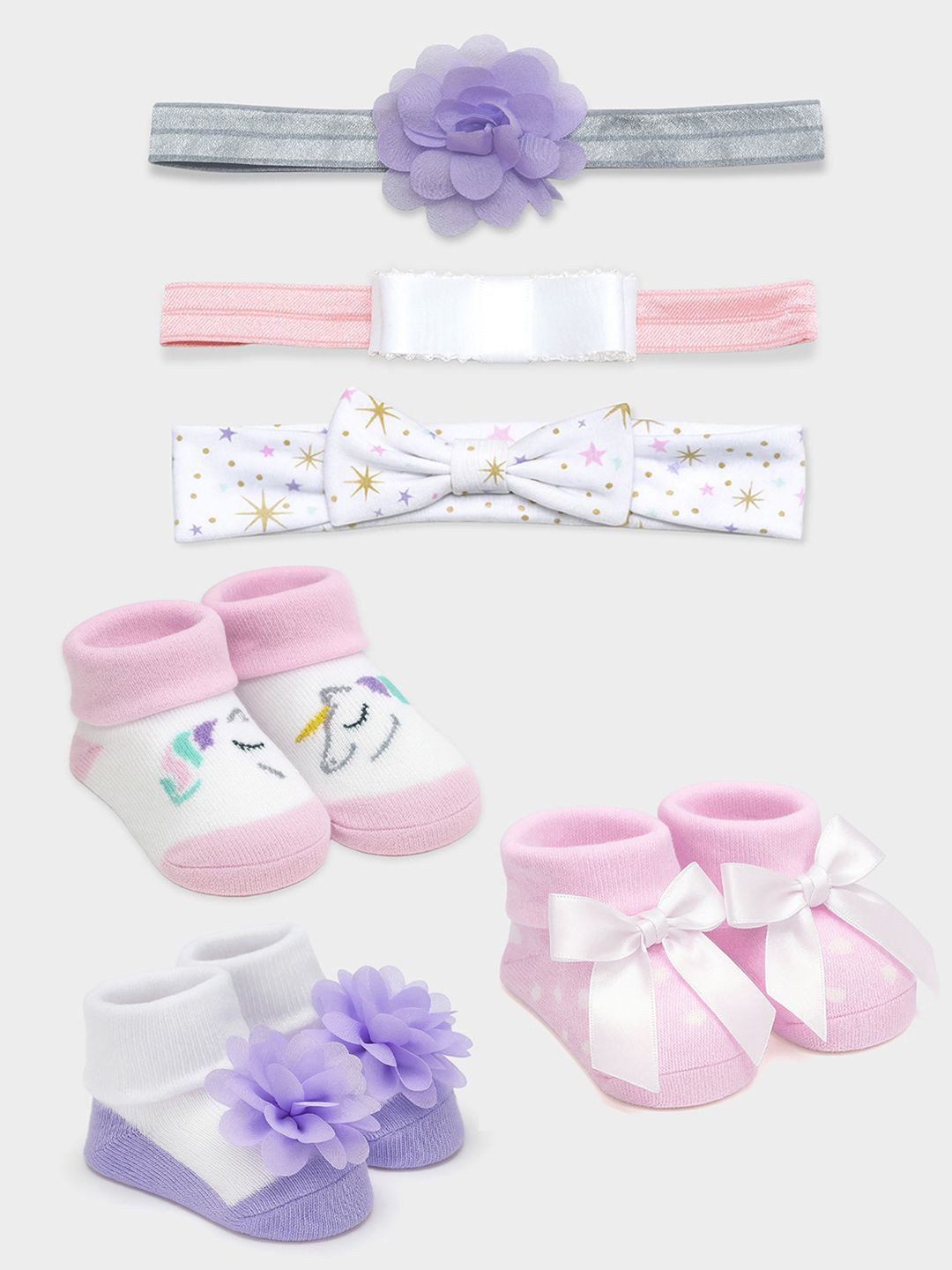 MiArcus Girls Ankle Length Printed Socks & Headband Set Pack of 3