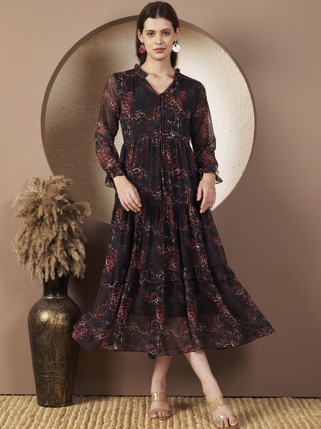 CORSICA Women Chiffon Printed Maxi Dress with Lycra Lining