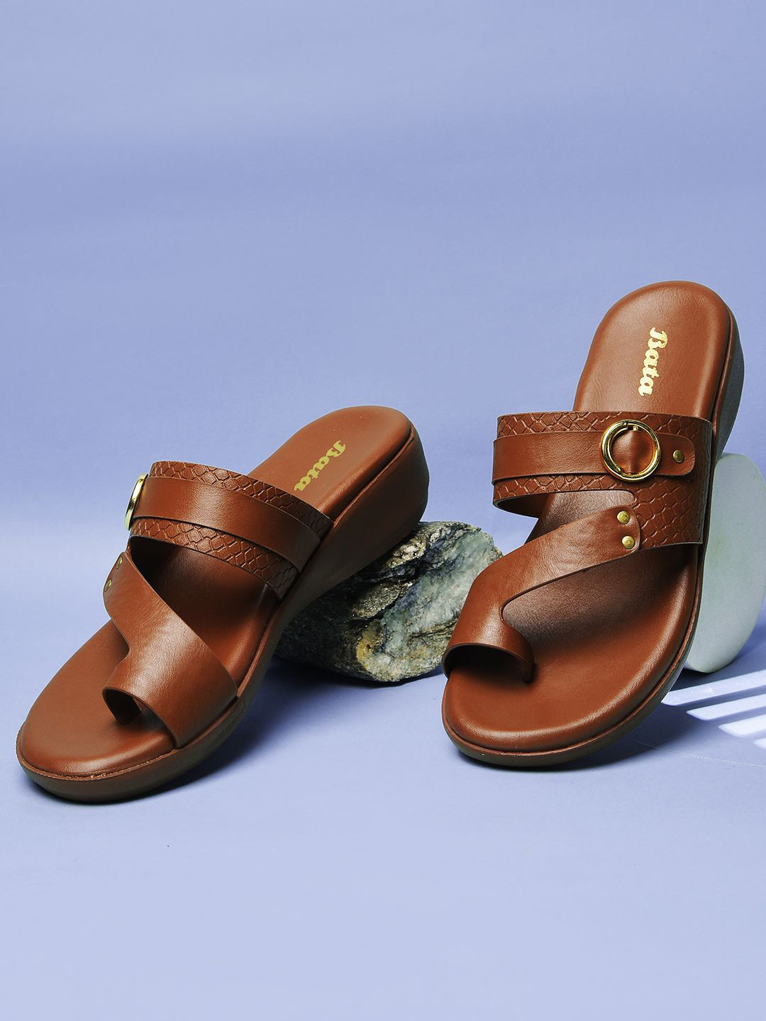 Bata Women Textured Wedge Sandals with Buckles