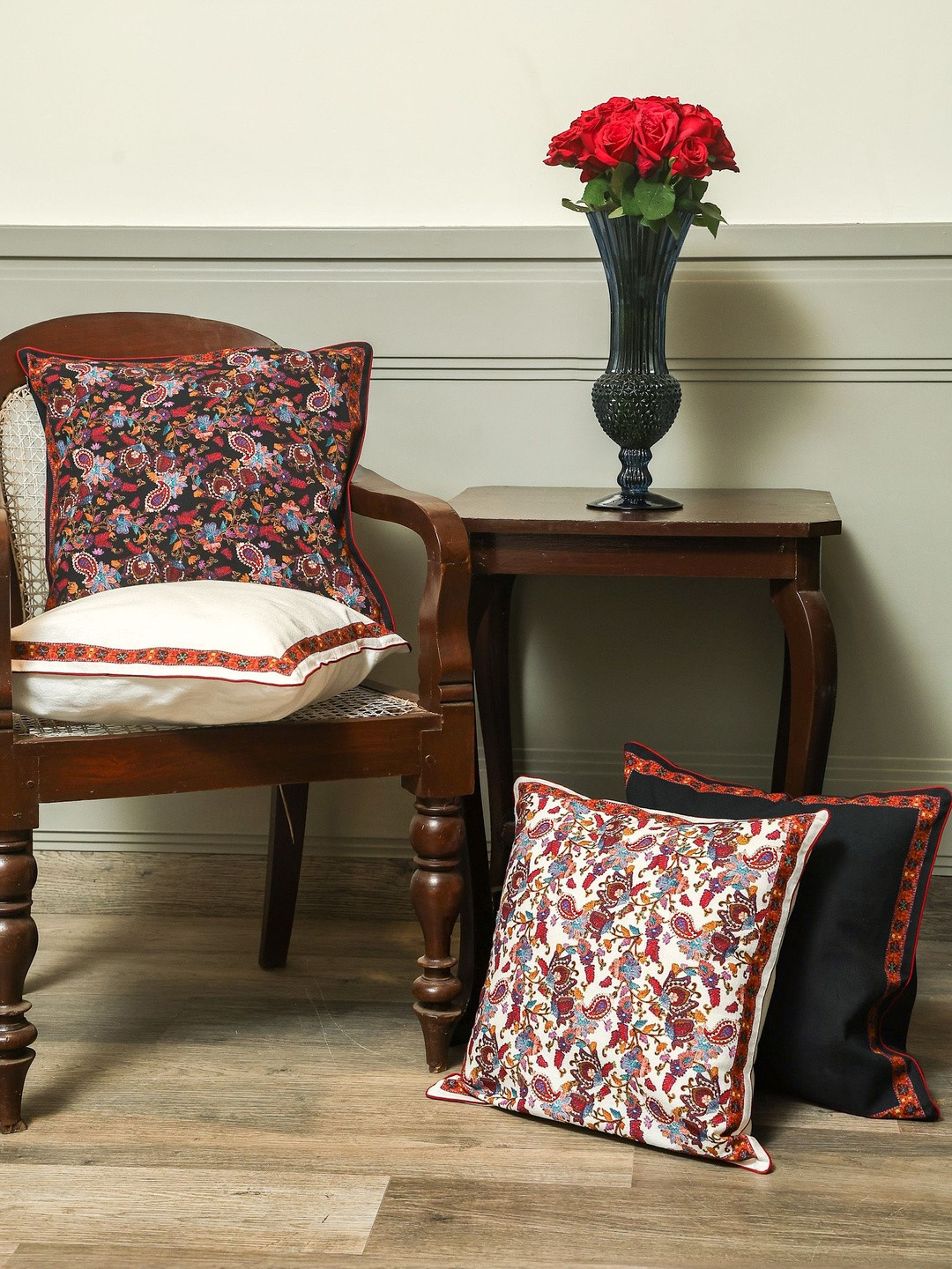 Festival Tapestry Set Of 4 Floral Printed Square Cushion Cover