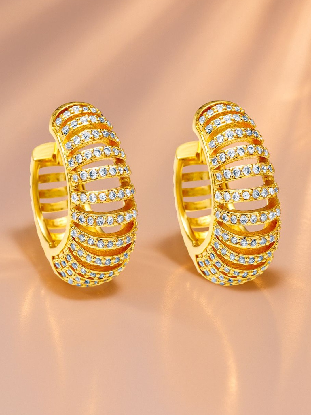 Rubans 18K Gold-Plated Cubic Zirconia Studded Circular Shaped Hoop Earrings