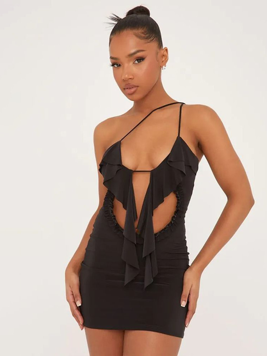 LULU & SKY Women Solid Cut-out Front Bodycon Mini Dress