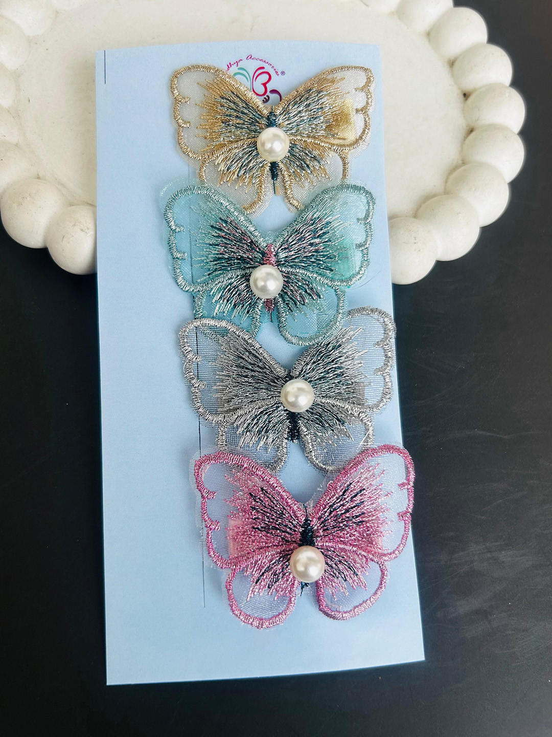 Radhya Accessories Women Set of 4 Pearl Butterfly Alligator Hair Clips Accessory