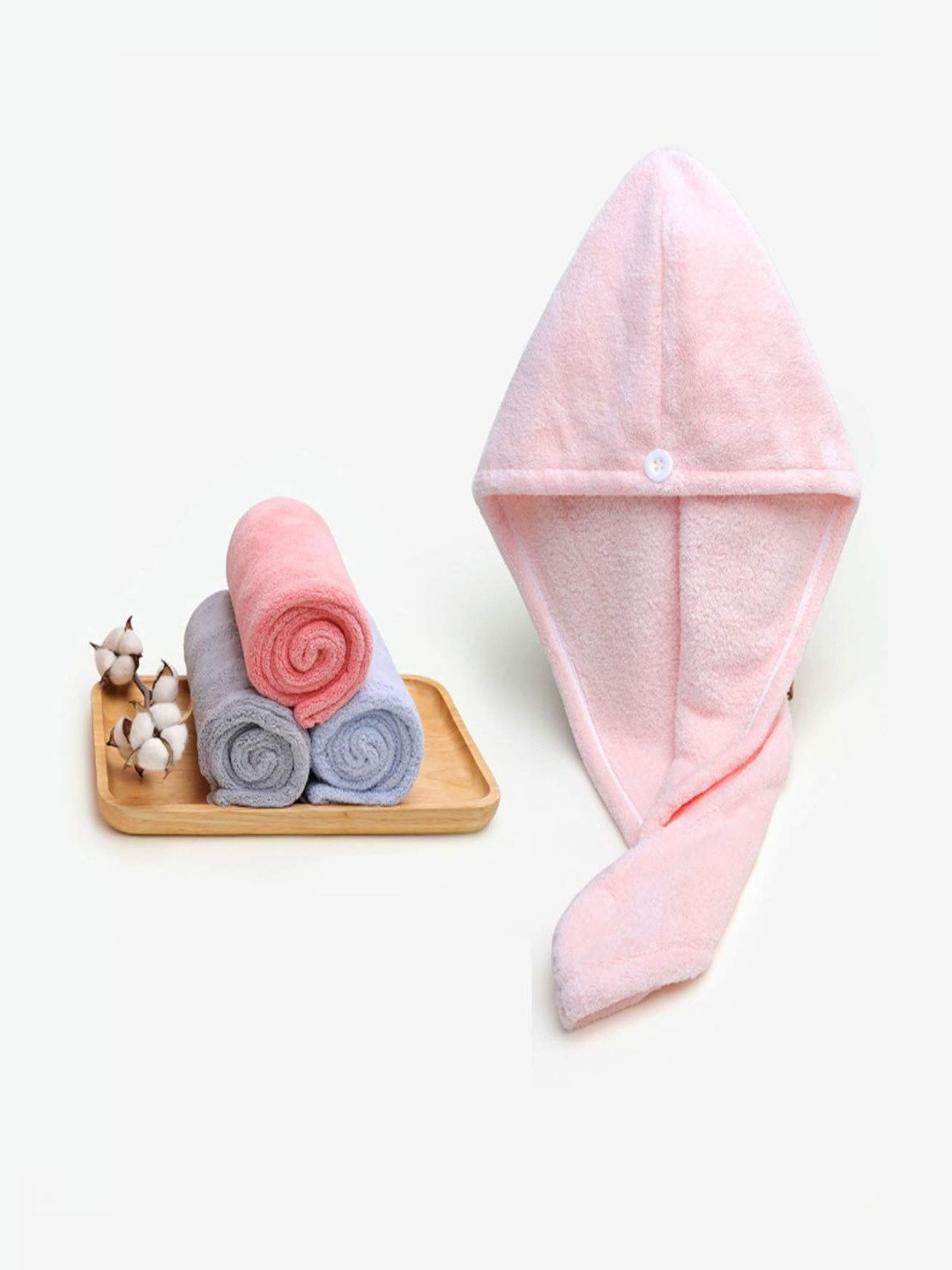 VYAKOM Women 2 Pcs Peach-Coloured & Navy Blue 500 GSM Bath Towels