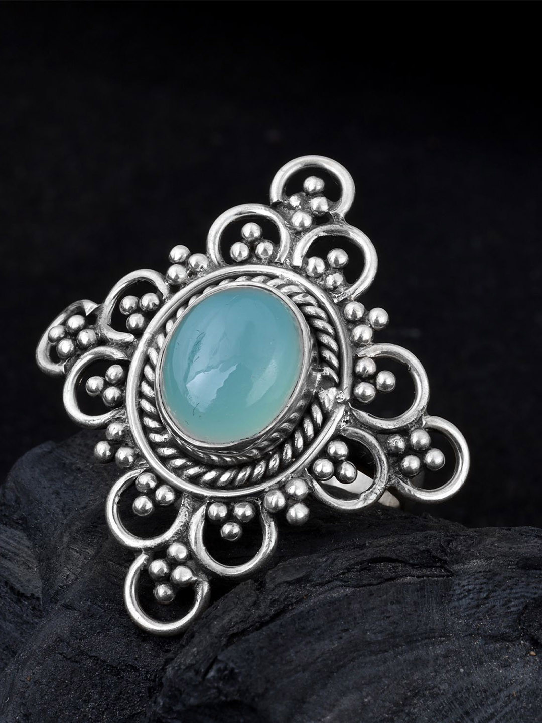 Meadows 925 Sterling Silver Chalcedony Gemstone Studded Finger Ring