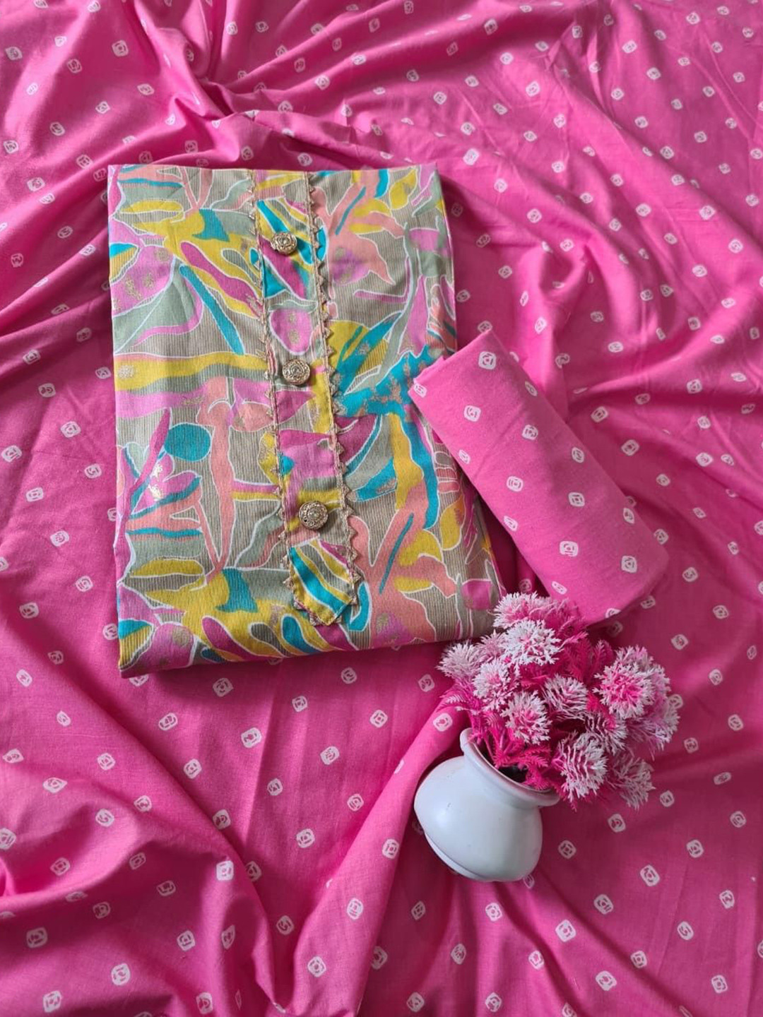 M S MODERN SUPER Floral Printed Gotta PattiUnstitched Dress Material