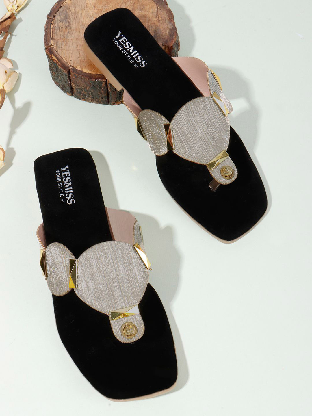 Yesmiss Women Textured T-Strap Flats