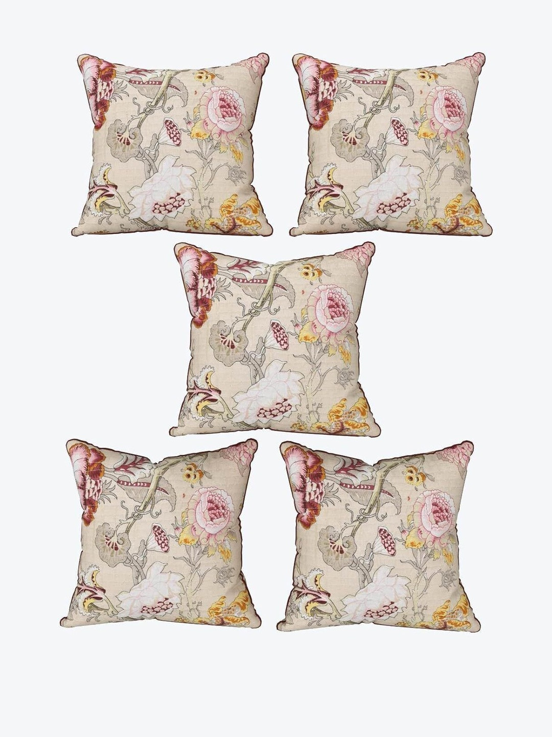 Anadhika Set of 5 Quiltted Floral Square Cotton Cushion Covers