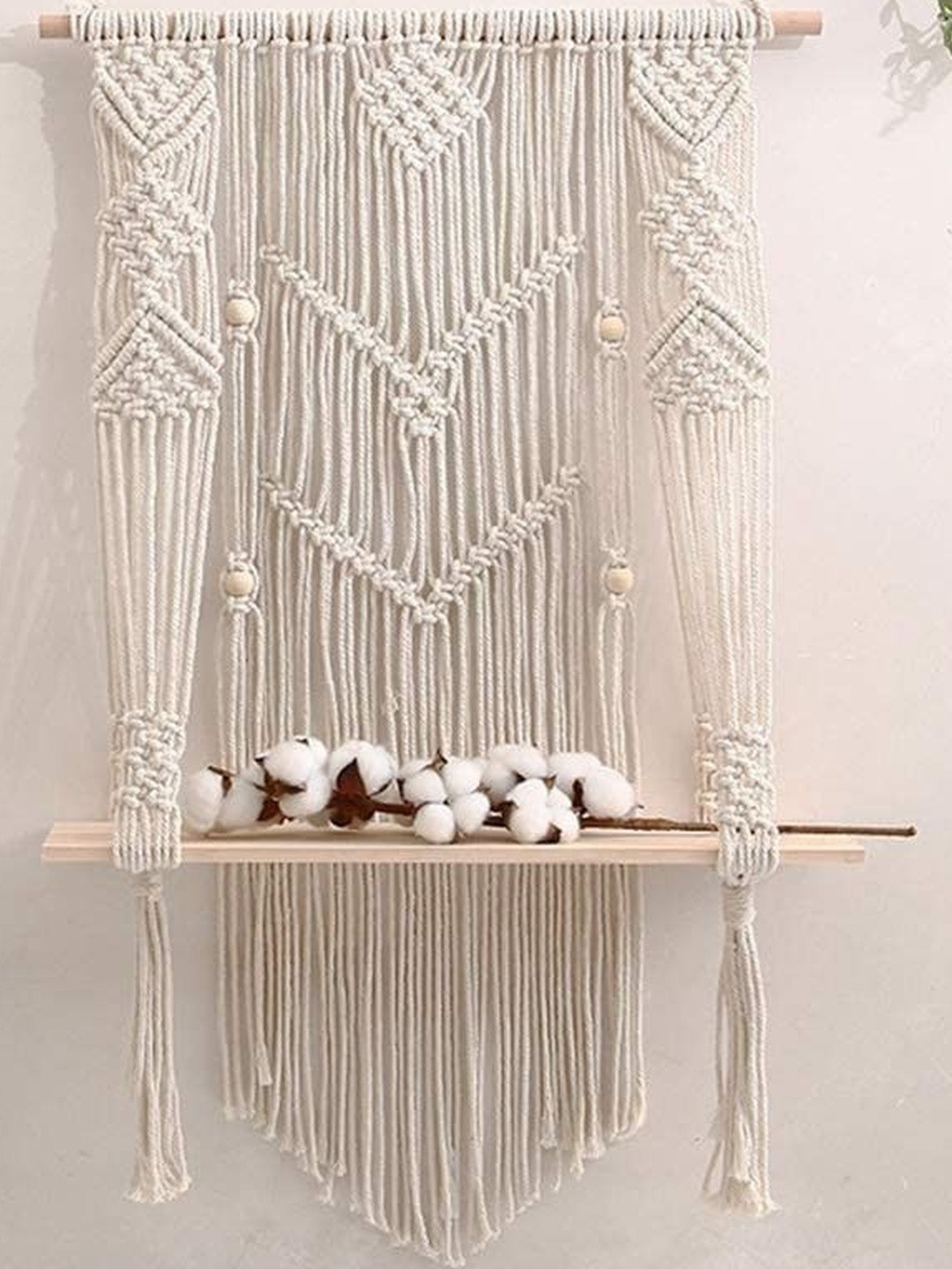 Aain White Boho Chic Macrame Hanging Wall Decor
