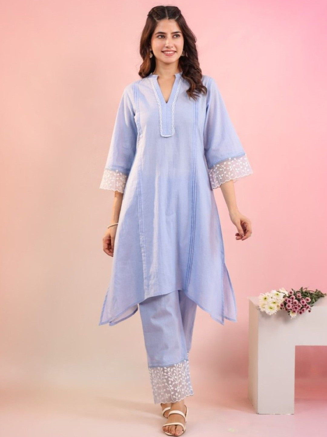 AUTUMN LANE Raftar Marine Embroidered Pure Cotton Tunic & Trousers Co-Ords