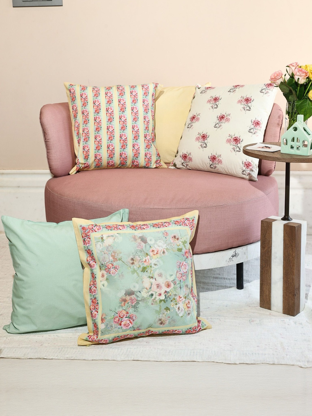 Sangria Pack of 5 Pastel Color Cushion Covers