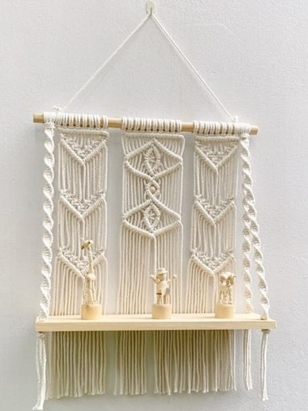 Aain White Macrame Wall Hanging Shelf