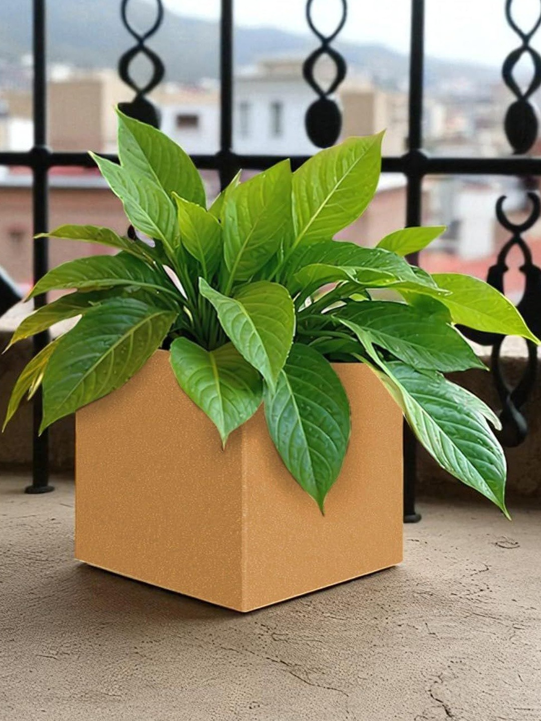 Go Hooked Brown Cube 8 Inch Modern Flower Planter Pot