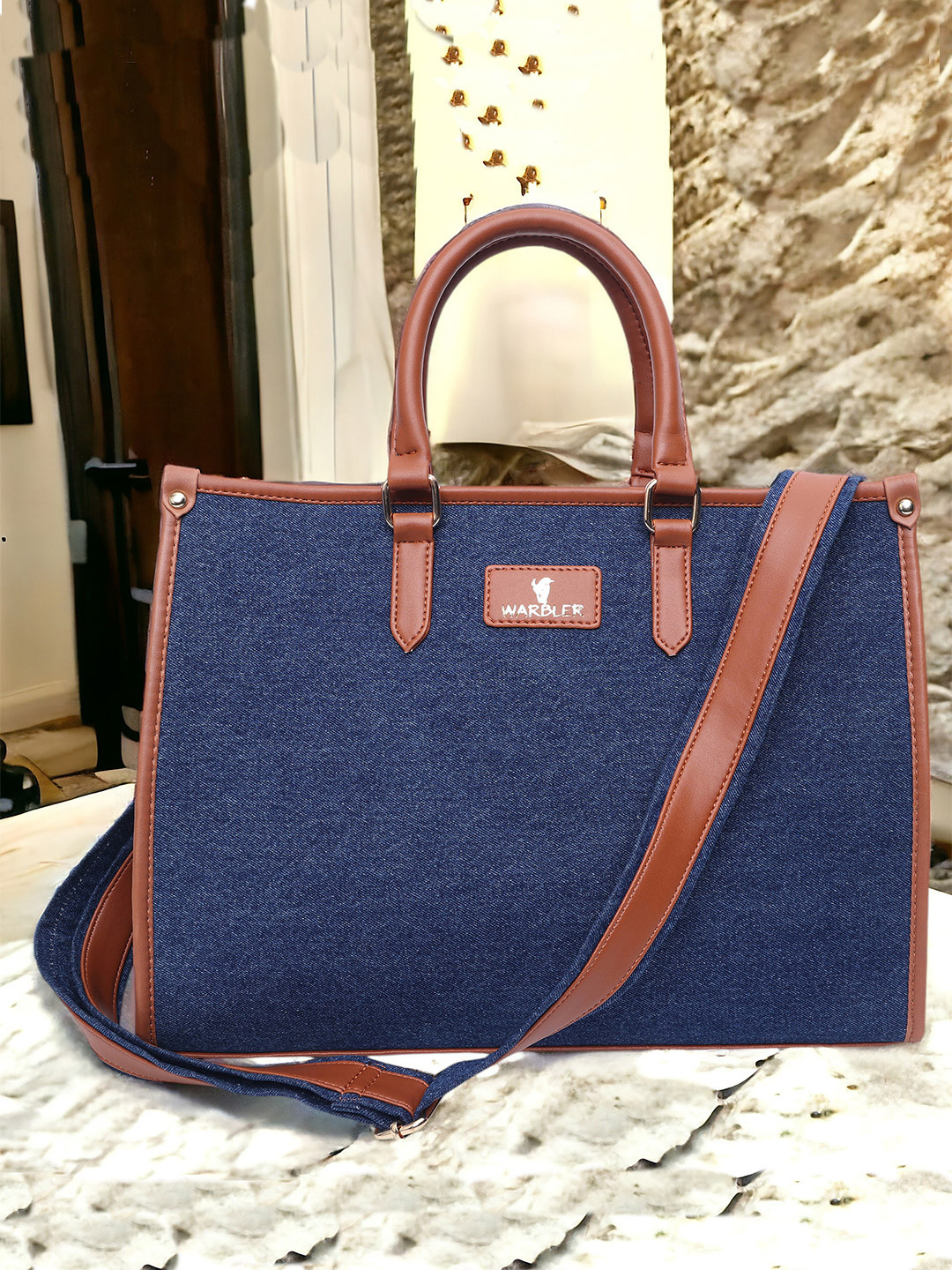 Warbler Textured Structured Handheld Bag with Bow Detail