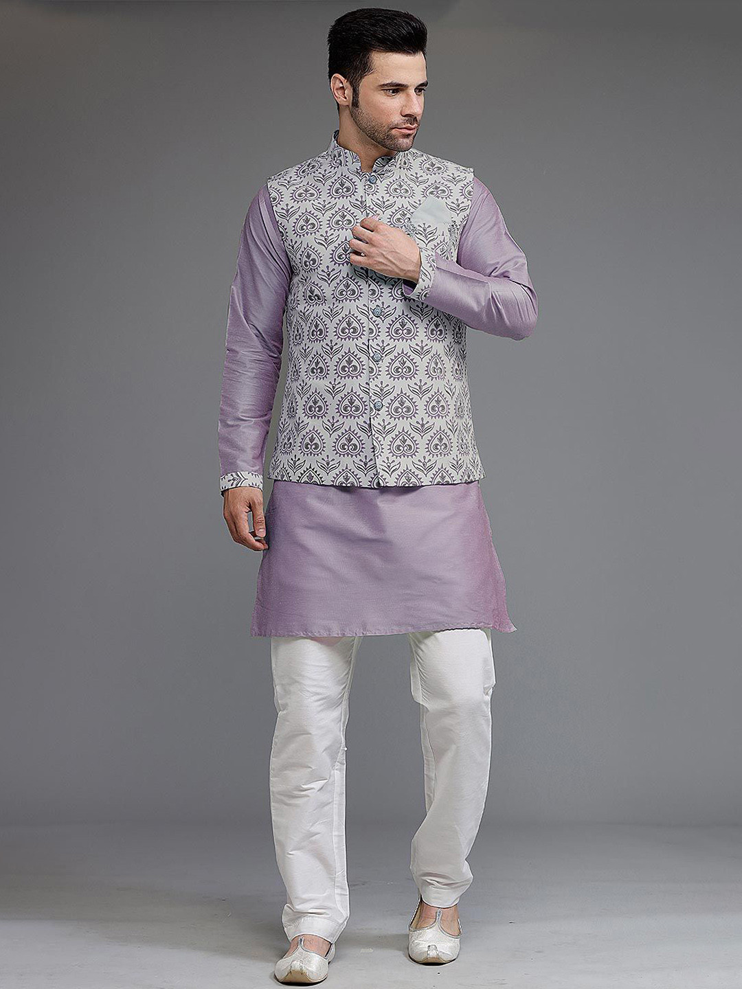 Utsav Fashion Men Digital Printed Cotton Silk Kurta Set