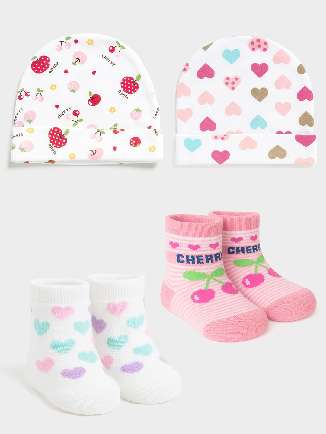 MiArcus Infant Girls Pack of 2 Ankle Length Printed Socks & Cap Set