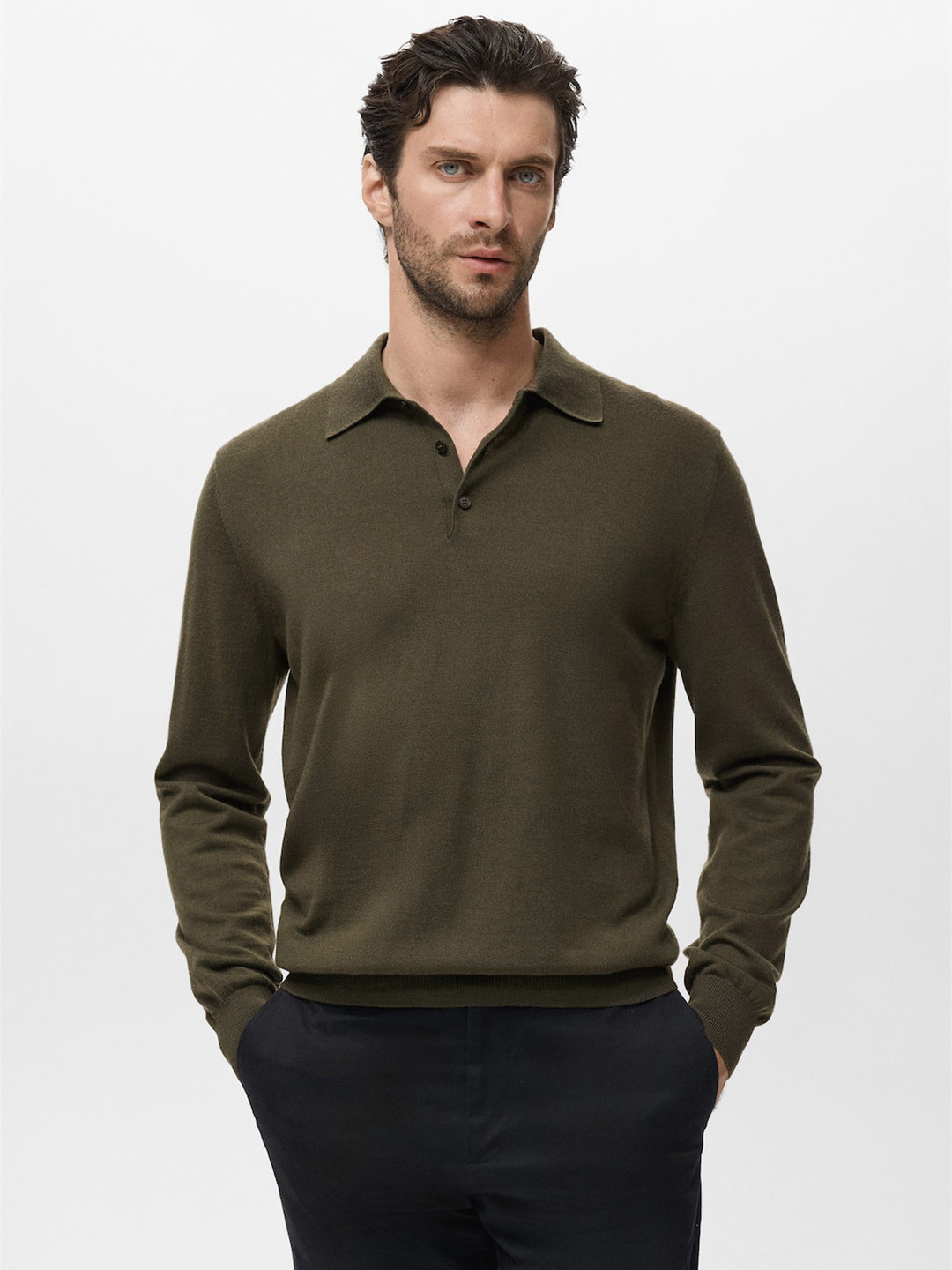MANGO MAN Pure Wool Polo Pullover