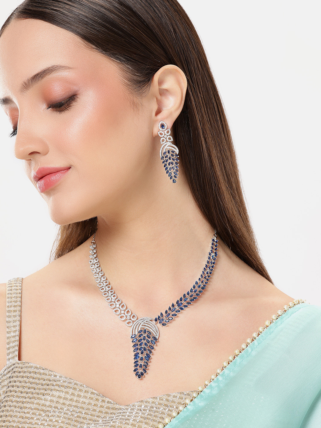 Lavish Giftz Rhodium-Plated AD-Studded Jewellery Set