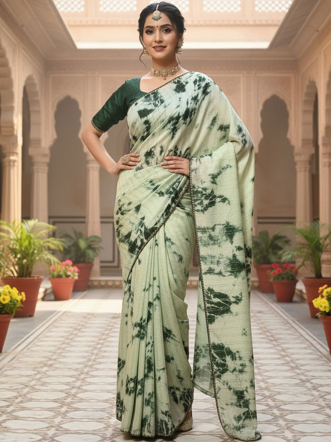 Anouk Tie and Dye Woven Design Border Saree with Matching Blouse Piece