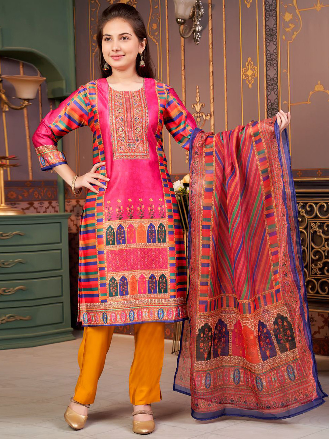 BAESD Girls Abstract Printed Kurta Pant Set