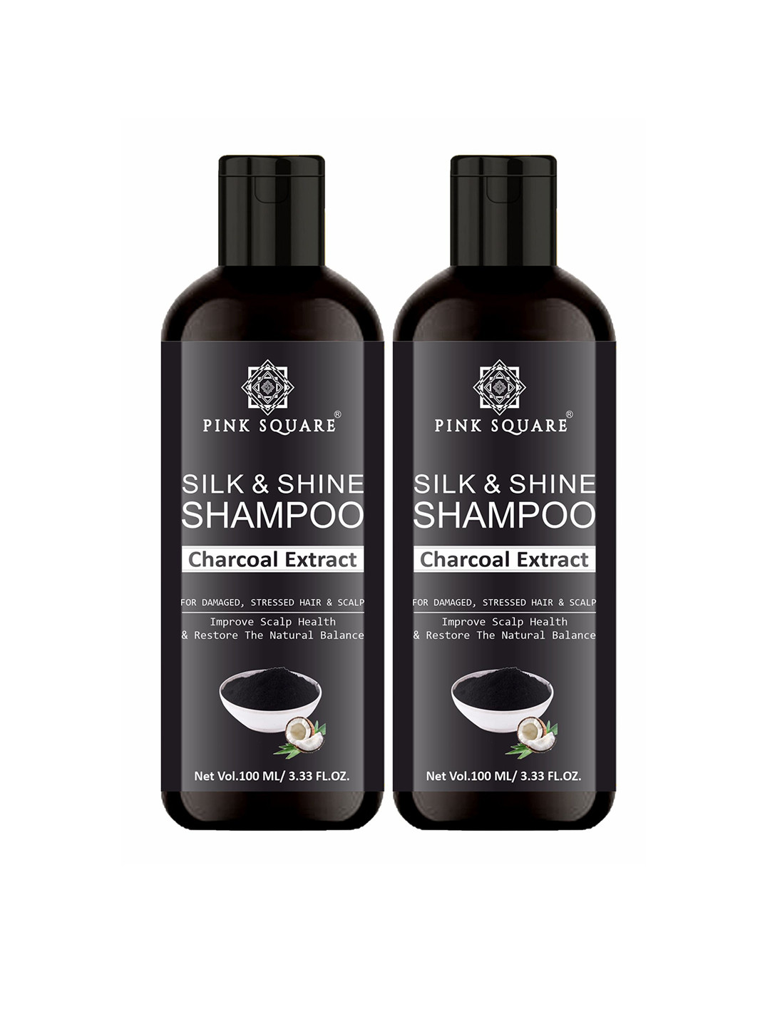 Pink Square Set Of 2 Silk & Shine Shampoo With Charcoal For Deep Cleanse - 100 ml Each