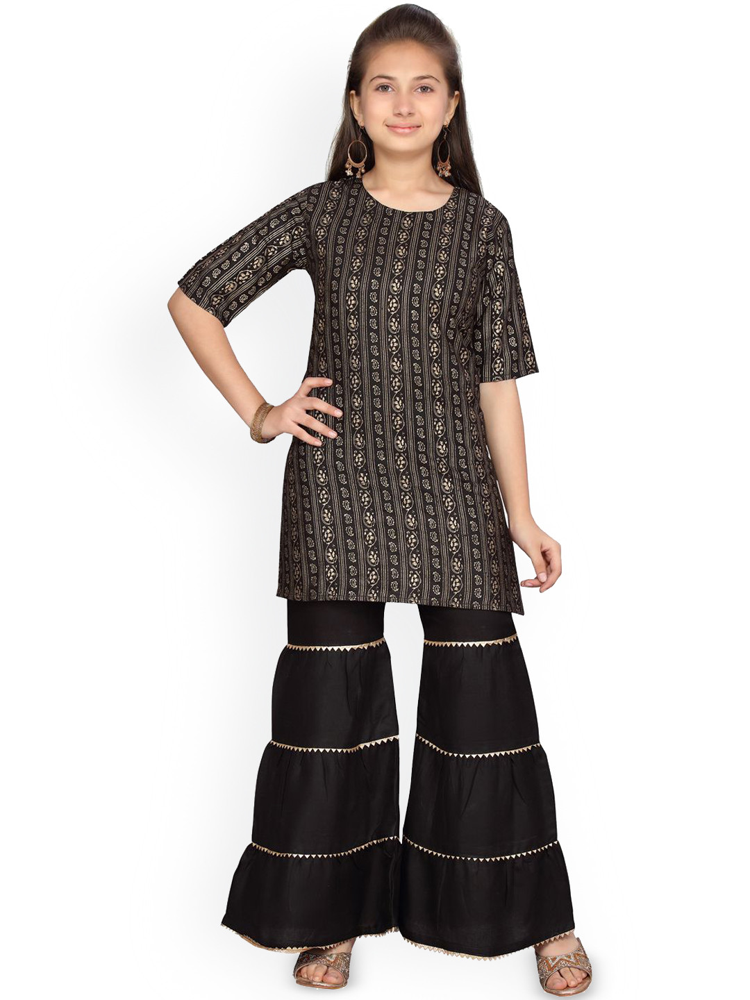 BAESD Girls Printed Pattern Kurti Sharara Set