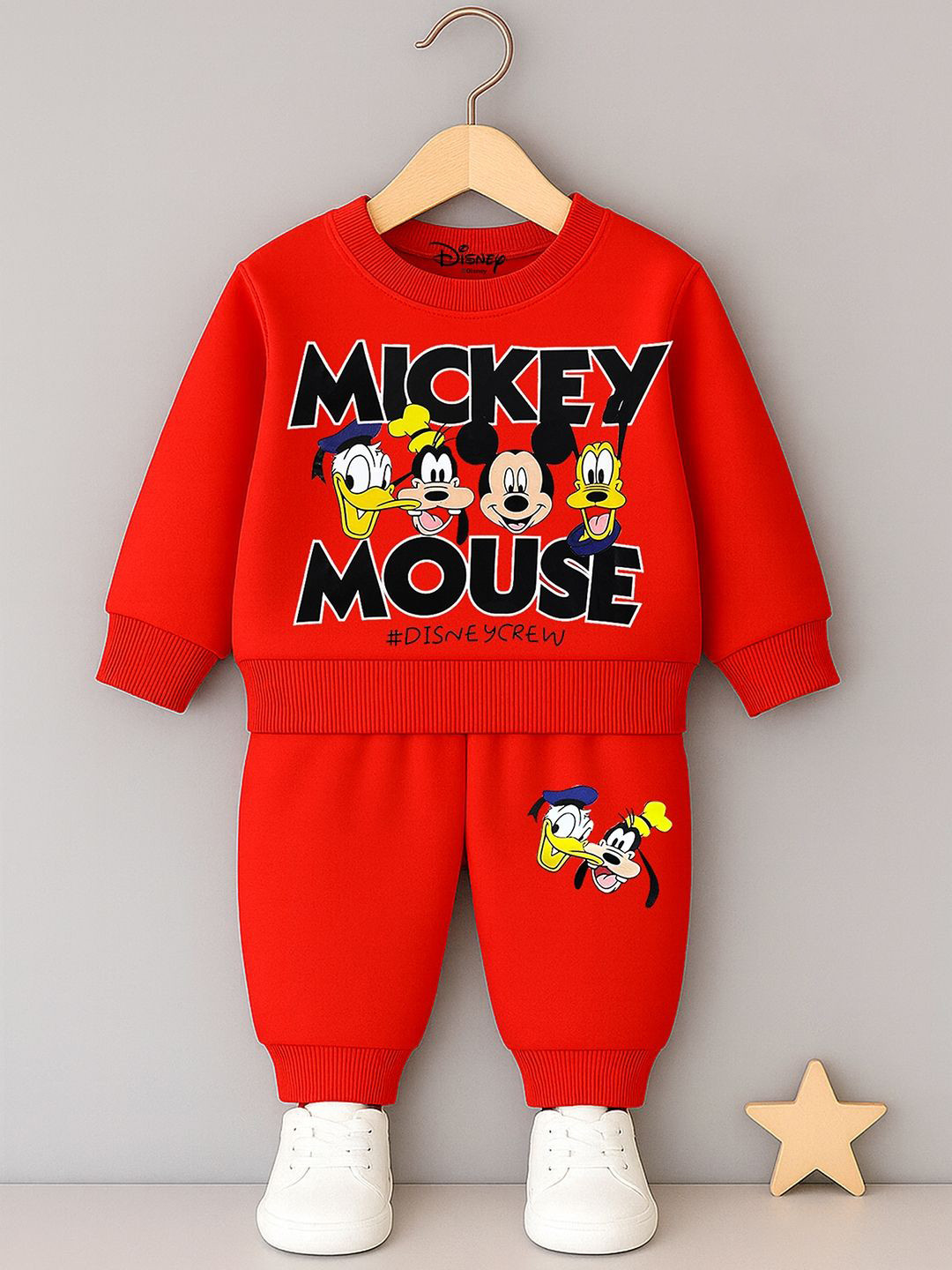 YK Disney Boys Mickey Mouse Printed Round Neck Sweatshirt With Jogger