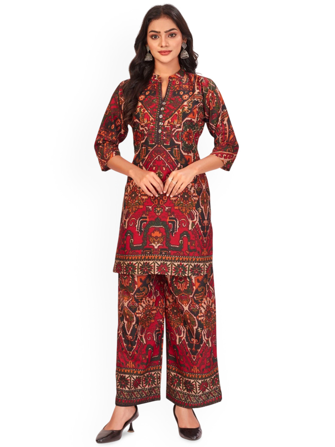 SUVIKAS CREATION Women Viscose Rayon Three-Quarter Sleeves Printed Co-Ords Set