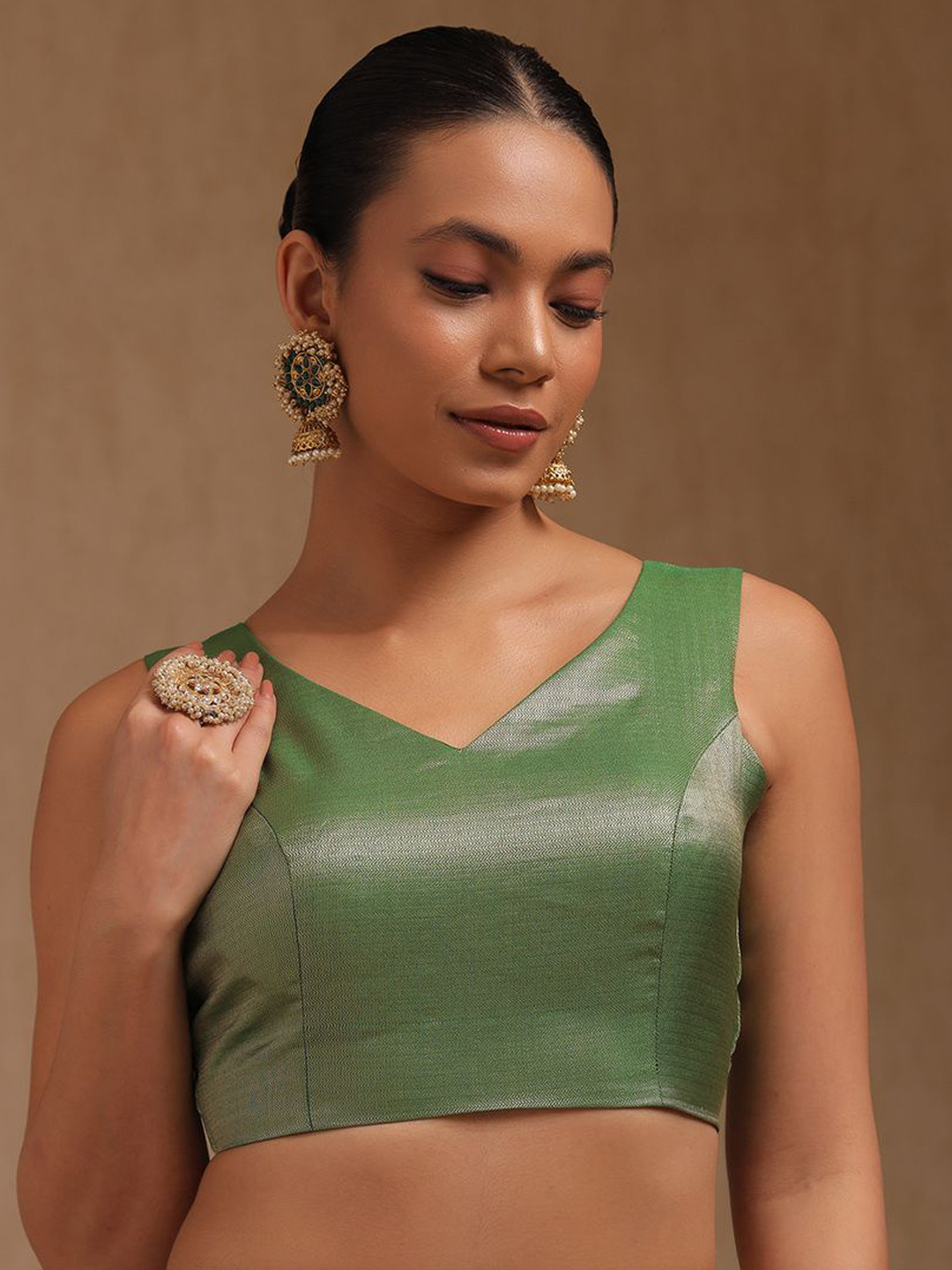 Soch Chevron Patterned V-Neck Padded Saree Blouse