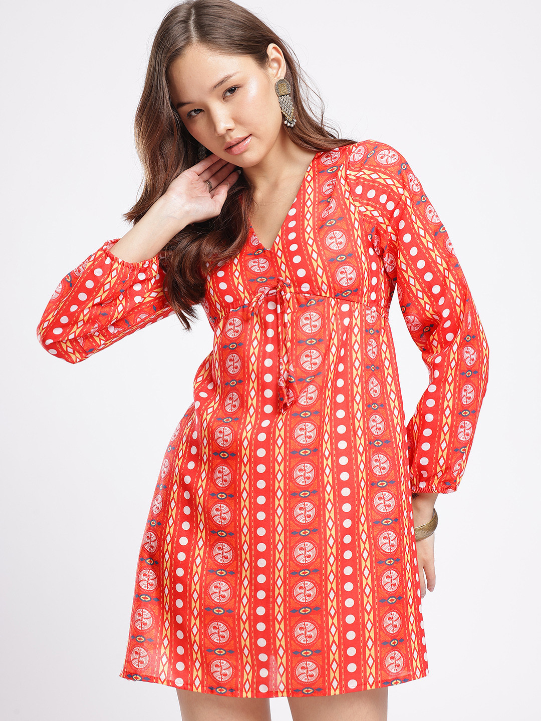 fusion by glitchez Geometric Printed Cut Out Detail A-Line Dress