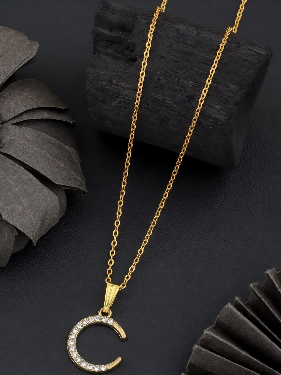 DressBerry Women Artificial Stones Studded Crescent Moon Pendant Necklace