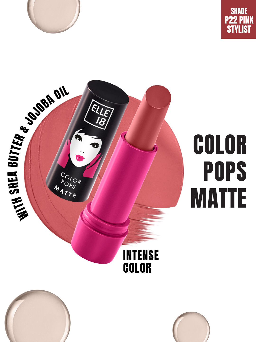 ELLE 18  Color Pop Moisturising Matte Lip Color With Jojoba Oil  4.3g - P22 Pink Stylist