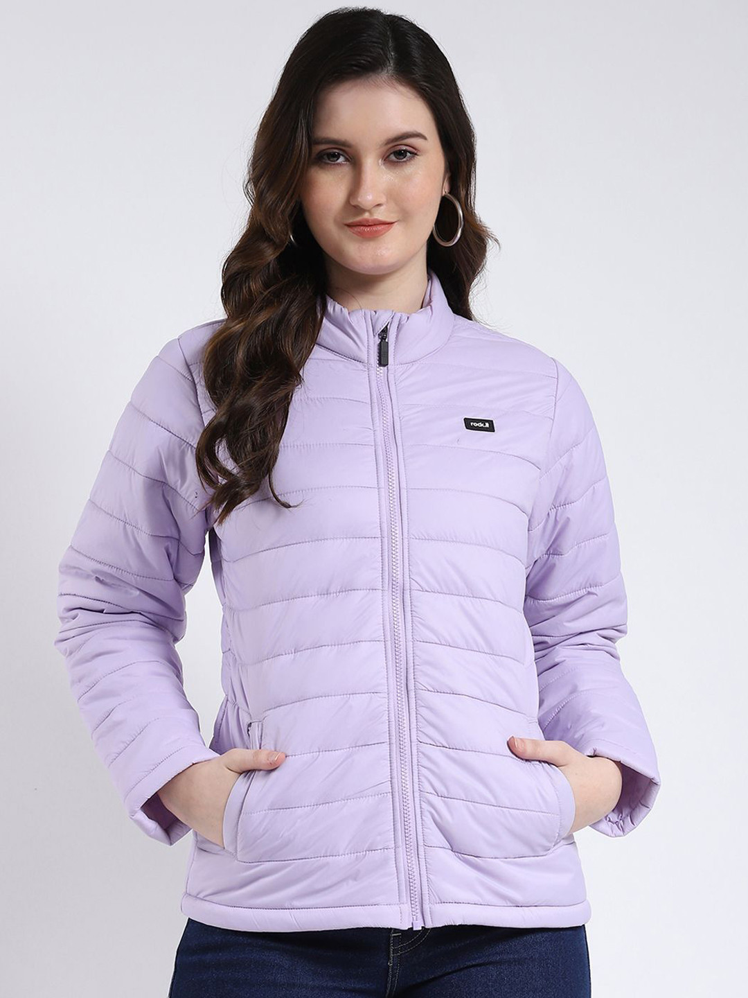 rock.it Women Stand Collar Self Design Puffer Jacket