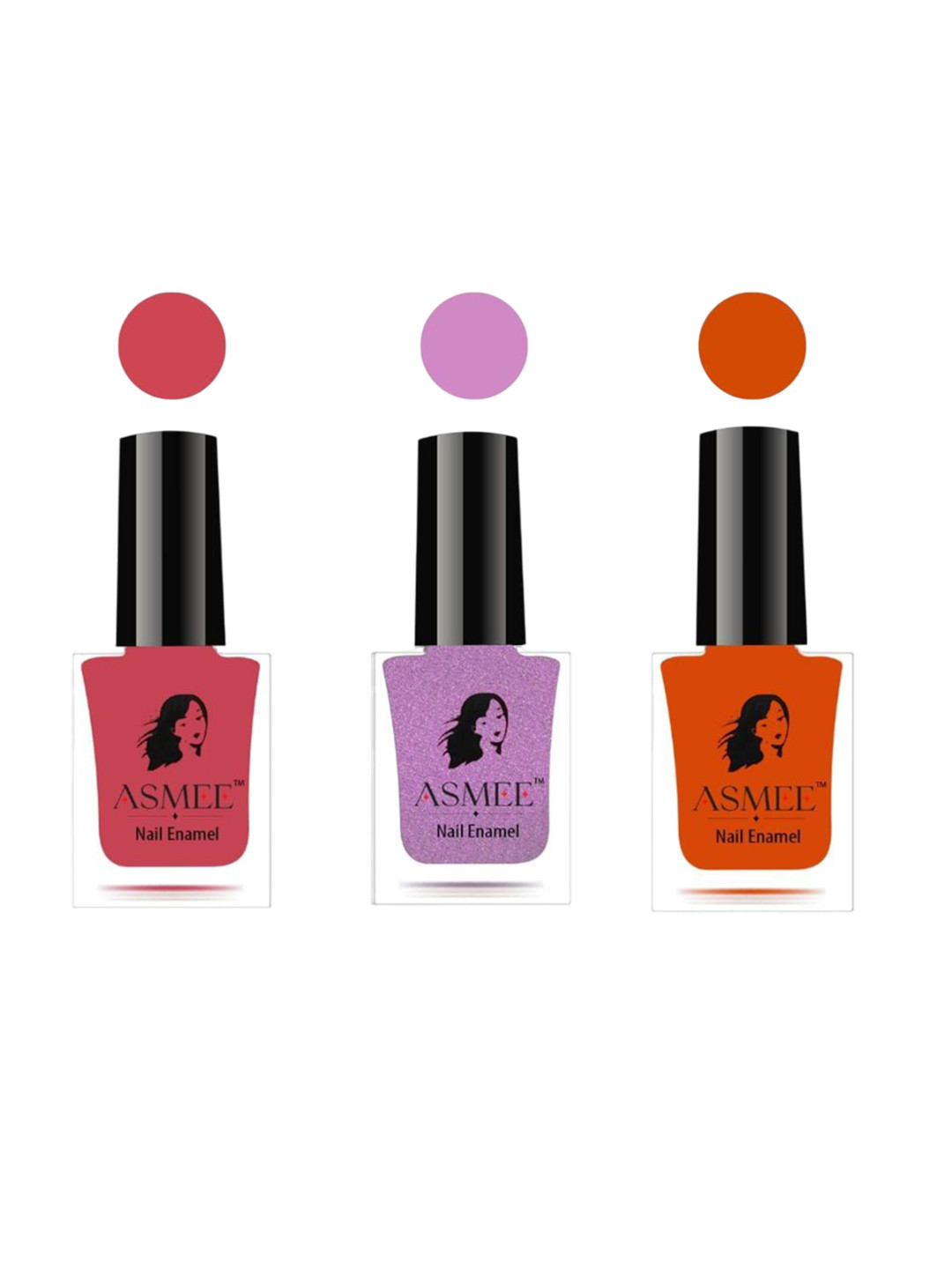ASMEE Set Of 3 Classic Nail Polish - 10 ml Each - Coral Rose & Wisteria & Magic Orange