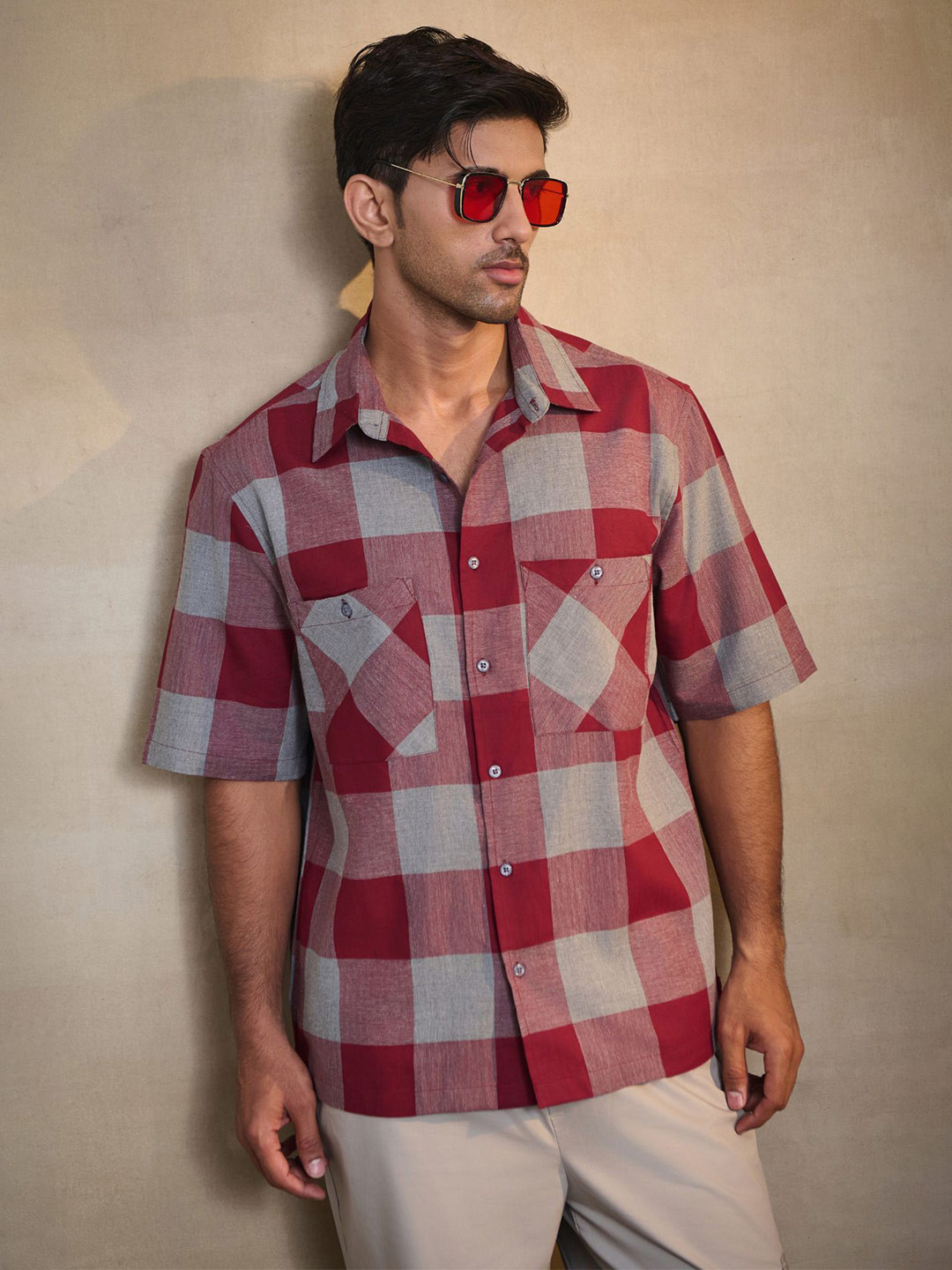 Uncluttered Closet Men Relaxed Fit Buffalo Checked Cotton Casual Shirt