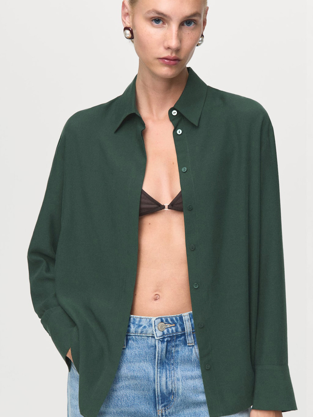 MANGO Concealed Button Placket Pure Lyocell Shirt