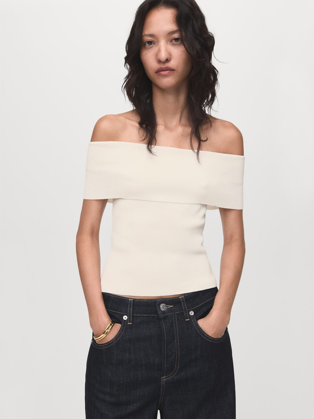 MANGO Off-Shoulder Knitted Top
