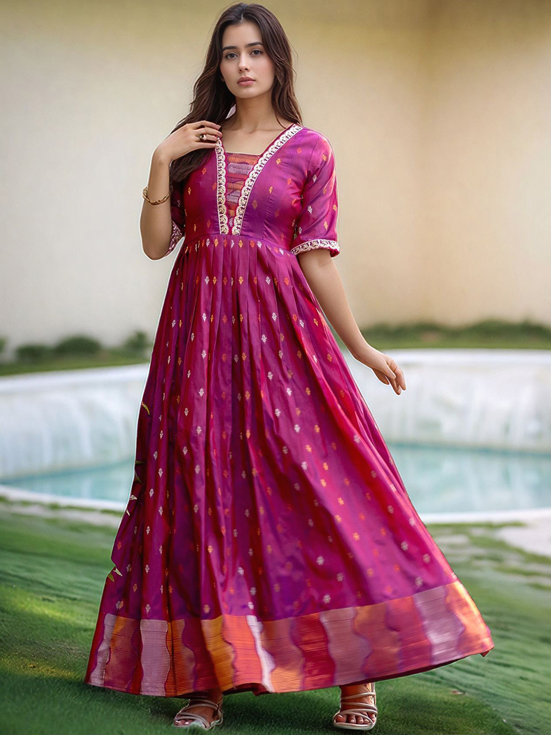 MORDEN MUSE Women Ethnic Motifs Embroidered Gown Ethnic Maxi Dress