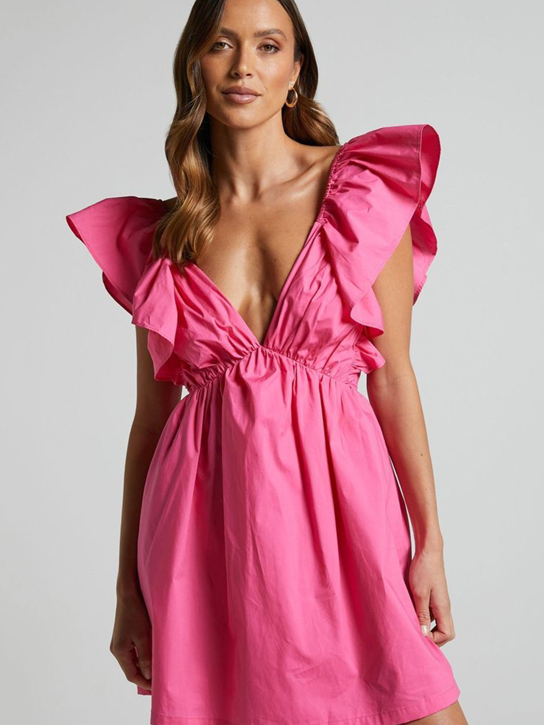 LULU & SKY Women Ruffles Bow Plunge Neck Flutter Sleeve Fit & Flare Mini Dress