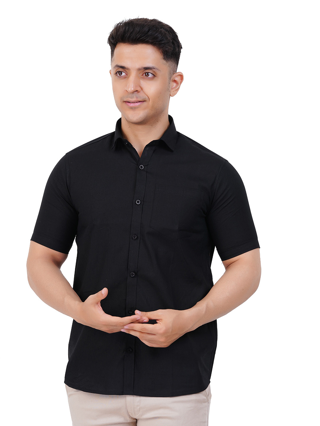 PRAKASAM COTTON Men Formal Black Half Sleeve Shirt