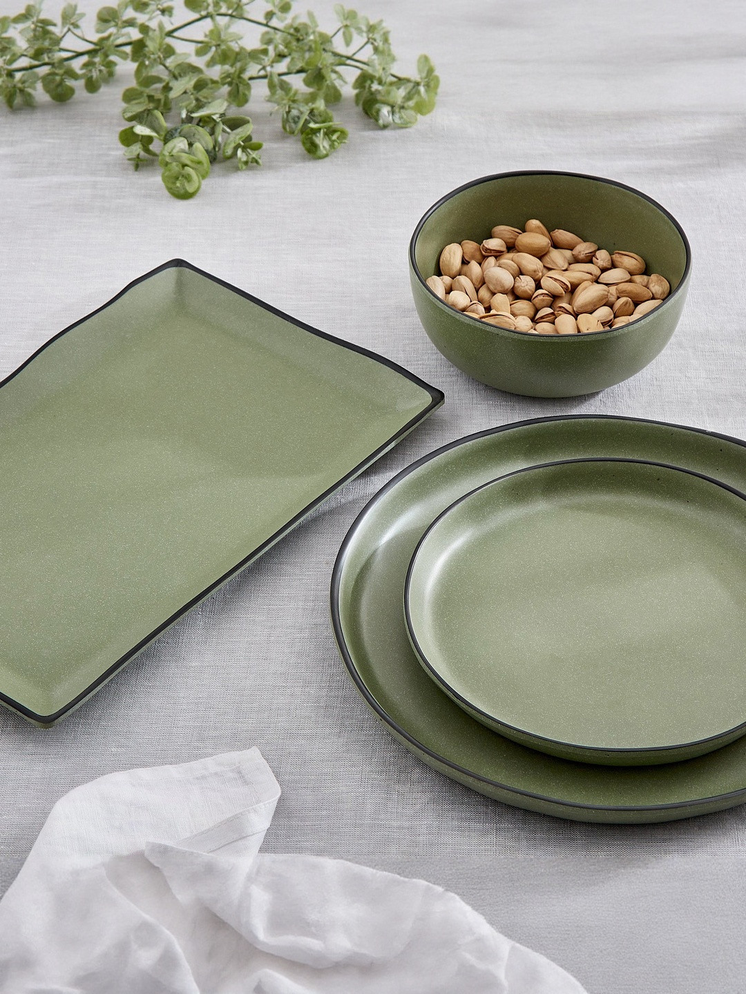 Home Centre Meadows Milano Green & Black Melamine Plate- 27cm